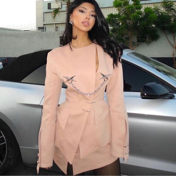 H&M x Mugler Hourglass Blazer in Antique Pink Size XL 100% Wool - Picture 3 of 6